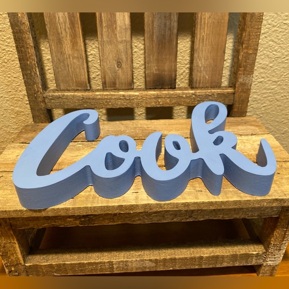 Cook Wood Sign, Blue Cursive "Cook” Wood Decor Sign, Farmhouse Kitchen Decor - Picture 6 of 8